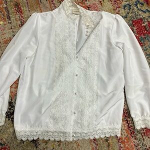 New White Bedford Fair Women’s Lace Blouse Size 14 White Work Dressy Button Up
